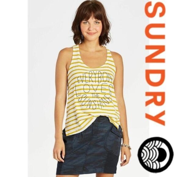 Sundry Striped Tank Top Size 3 Yellow & White "Everybody Loves The Sunshine" - Picture 1 of 4